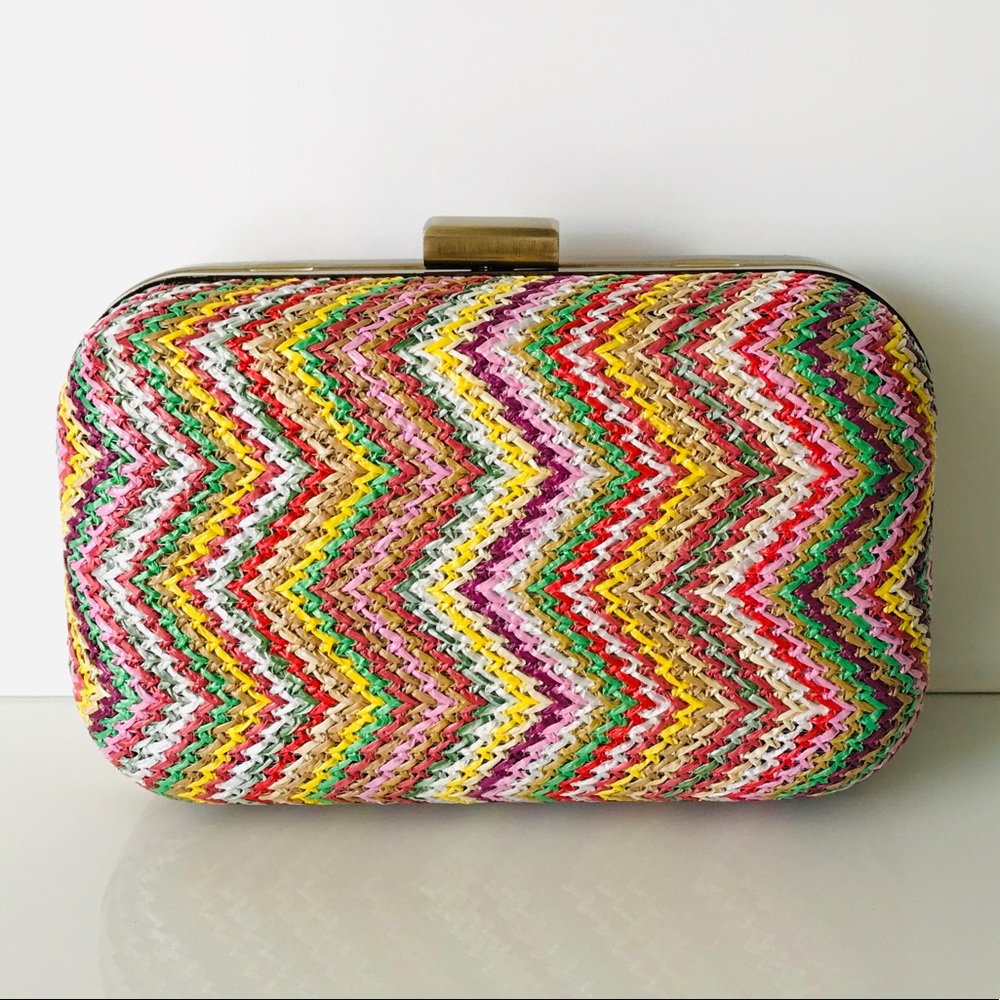 Multi Color Raffia Straw Clutch - Picture 9 of 9